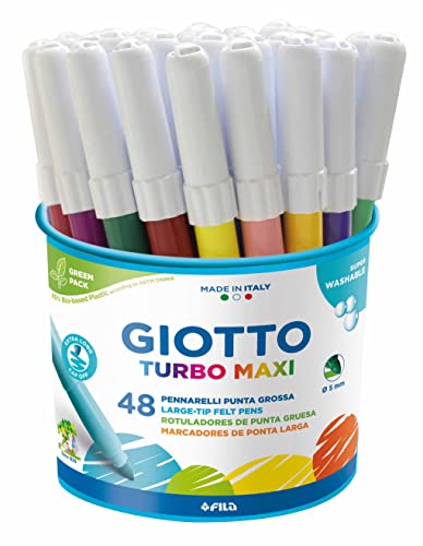 Caneta GIOTTO Turbo Maxi 5 mm (Multicor - 48 Un) Giotto - Canetas - caneta feltro, giotto turbo maxi, multicor, lavável, ponta grossa