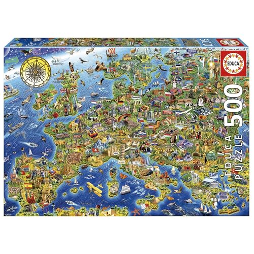 Puzzle EDUCA BORRAS Mapa de Europa (Idade Mínima: 12 Anos - 500 Peças) EDUCA - Quebra-cabeças - mapa europeu, 500 peças, cartão, 12 anos