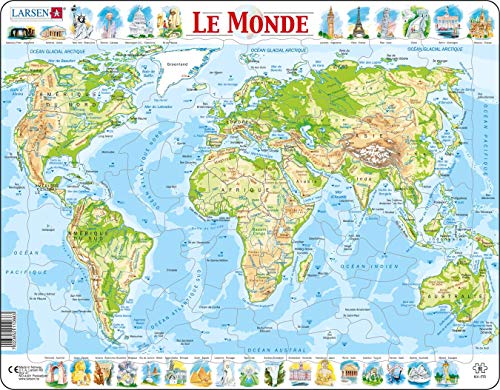 Puzzle LARSEN MAPS The Physical Map of the World (80 peças) L.A. Larsen AS - Jogos - 80 peças, mundo, capitais, geografia