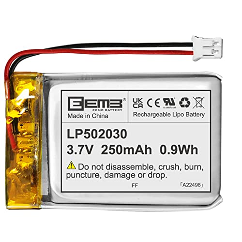 Pilha recarregável EEMB 3.7V Bateria 250mAh EEMB - Baterias - 3.7 V, 250 mAh, preto, integrada