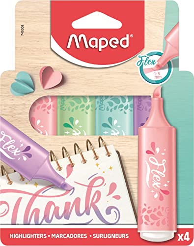 Marcador Maped 4 Cores Pastel (Recondicionado Como Novo) Maped - Marcadores e marcadores de texto - 4 cores, pastel, flexível, biselada