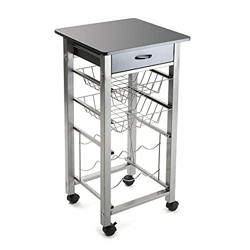 Carrinho de Cozinha VERSA Leicester (Madeira e Aço - 82x40x40cm) VERSA - Carrinhos de cozinha e jantar - madeira, aço, 82x40x40cm