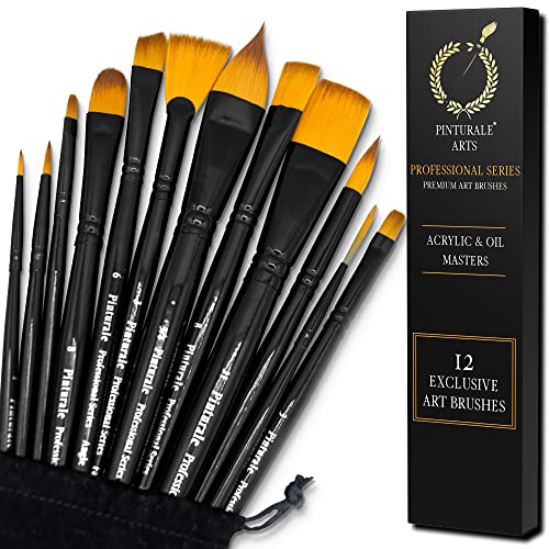 Conjunto de Pincéis para Pintar Acrylics e Óleos 12 Peças Pinturale Arts - Ferramentas de medição e marcação de artesanato - Acrylic, óleo, 12 peças