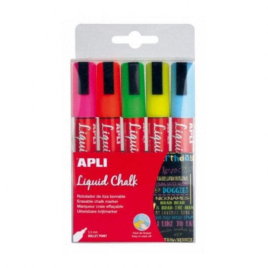 Marcadores GIZ Liquidos Apli (Multicor - 5 Unidades) APLI - Marcadores e marcadores de texto - multicor, 5 unidades, secagem rápida, fácil apagar