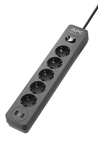 APC PME5U2B-GR estabilizador de corrente 5 tomada(s) CA 230 V 1,52 m Preto APC - Filtros de linha e supressores de surtos - 5 tomadas, 230 v, usb, preto