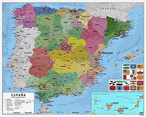 Mapa Espanha (Médio) - Versão em Espanhol Grupo Erik Editores - Pósteres, impressões e arte visual - mini-poster, espanha, 40 x 50 cm, reversible