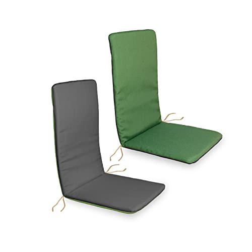 Almofada para Cadeira Duehome | Reversível | Exterior | Desenrolável | Cinzento/Verde - 47x48-68x3cm duehome - Almofadas para cadeiras e sofás - reversível, exterior, desenrolável, cinzento-verde
