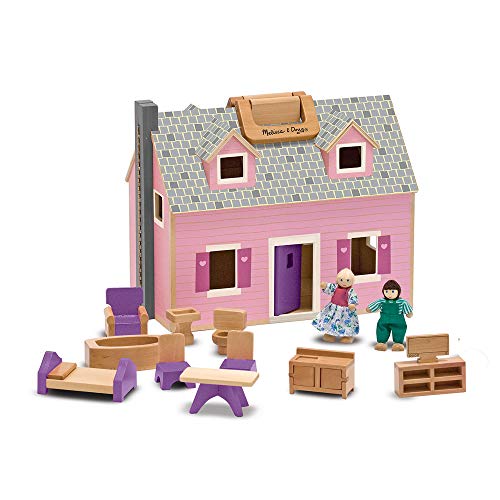 Boneca MELISSA & DOUG Fold & Go Mini Dollhouse Melissa & Doug - Casa de bonecas - portátil, figuras flexíveis, 11 móveis, madeira