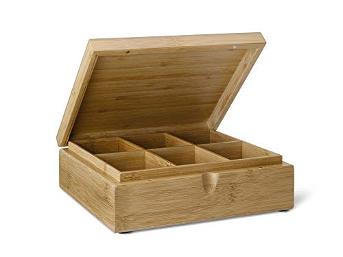 Caixa de Chá com 6 Alças em Bambu Claro Bredemeijer - Organizadores de balcão de cozinha e estação de bebidas - 6 alças, bambu claro, design moderno, macias