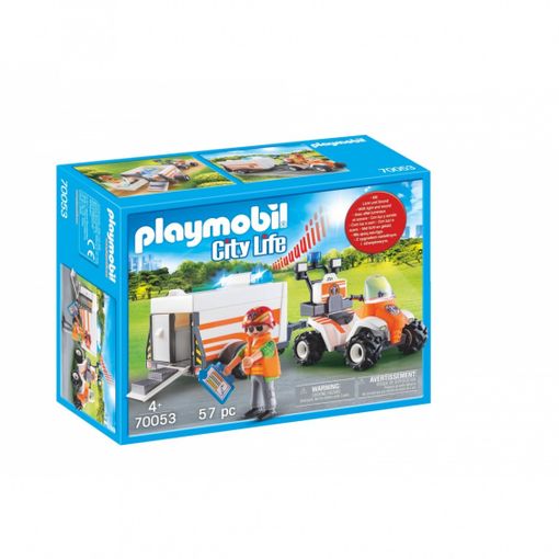 PLAYMOBIL City Life: Camião e Reboque de Resgate - 70053 (Idade Mínima: 4) PLAYMOBIL - Brinquedos - resgate, efeitos de luz, som, teto removível