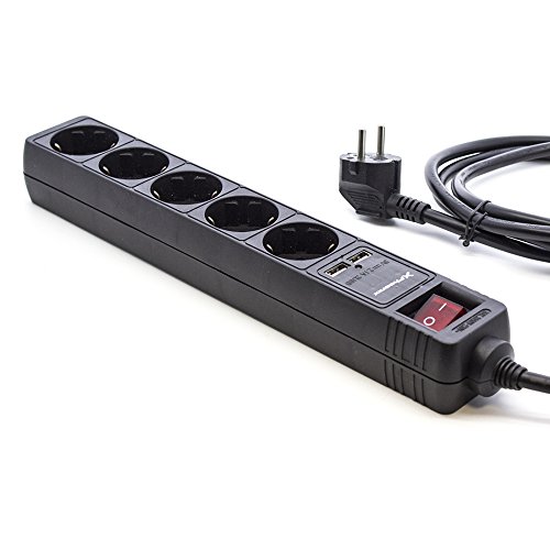 Extensão Elétrica PHOENIX TECHNOLOGIES PowerStrip5USB (5 Tomadas) PHOENIX TECHNOLOGIES - Fios e cabos elétricos - 5 tomadas, usb 2.0 x 2, 250 V, 3680 w, led