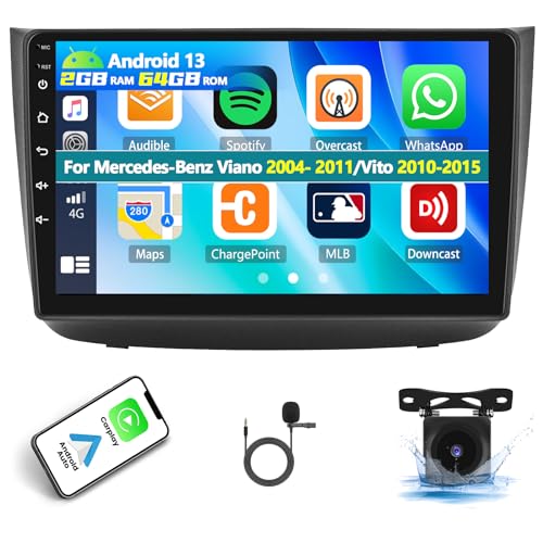 Rádio para Mercedes-Benz Viano 2004-2011/Vito 2010-2015 com Carplay sem fios Android Radio, com ecrã 9'' Bluetooth GPS-Navi WiFi FM/RDS SWC+AHD SIXTOP - Aparelhos de áudio e vídeo para veículos e sistemas de painel - mercedes-benz, viano, vito, carplay, bluetooth, gps