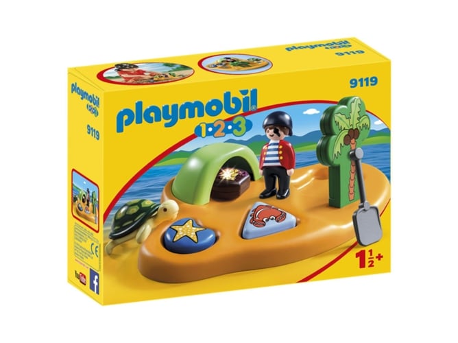 Playmobil 1.2.3 Pirate Island 9119 (Peluches e Bonecas) PLAYMOBIL - Conjuntos de brinquedos - pirata, ilha, peluche