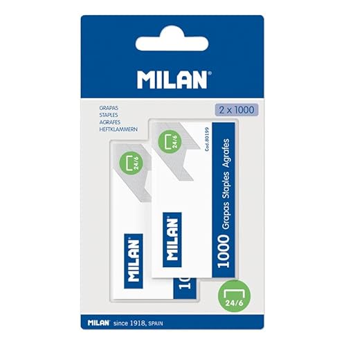 Blister de 1000 Agrafos 24/6 Transparentes MILAN FACTIS, S.A. - Grampos - 1000 agrafos, transparentes, 24/6, papel fino