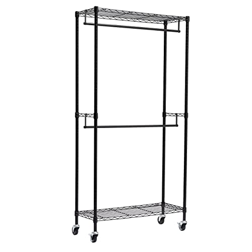 Varão para Roupa AMZ Basic com Rodas | Preto Amazon Basics - Prateleiras industriais - rodas, metal resistente, ergonômico, fácil de montar