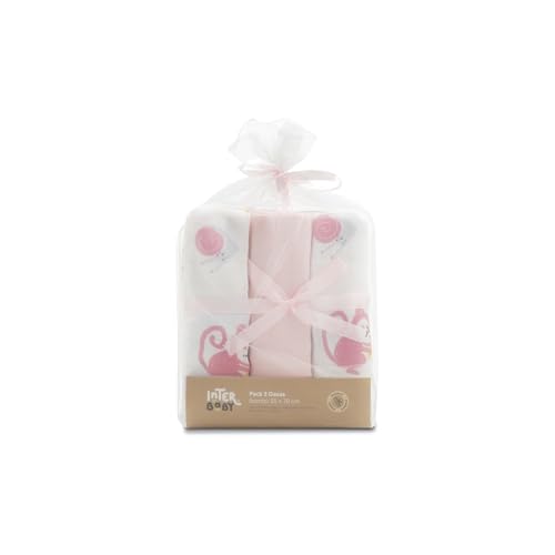 Conjunto de 3 Panos Interbaby Junghla Rosa Interbaby - Fraldas de pano e mantas de bebê - 3 panos, bambu, algodão, 55x70 cm