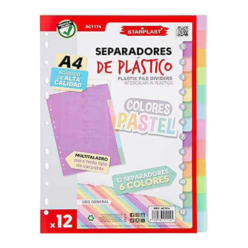 Separadores STARPLAST (12 peças - 5.8x6.7cm) Starplast - Separadores de índice - 12 peças, 5.8x6.7cm, polipropileno