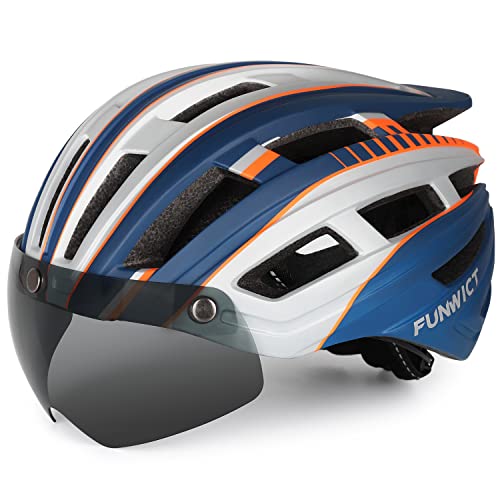 Capacete de Ciclismo FUNWICT (Laranja - S/M) FUNWICT - Capacetes de bicicleta - espuma, 22 ventilos, luz LED, óculos magnéticos