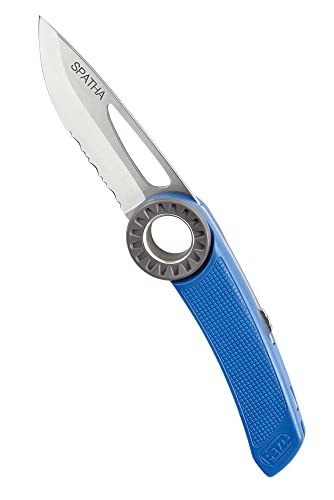 Canivete PETZL Messer Spatha (Azul - 14 cm) PETZL - Facas de caça e sobrevivência - 14 cm, cortar cordas, mosquetão, roda texturizada