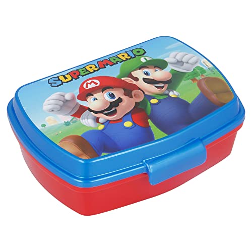 Lancheira SUPER MARIO BROS (Azul - Plástico - 5,5 x 16 x 12,5 cm) Stor - Lancheiras e sacos - super mario, 2 sanduíches, plástico resistente, fácil de limpar