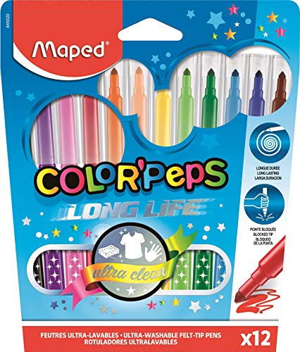 Caixa de 12 Canetas MAPED Long Life Ponta Média Maped - Marcadores e marcadores de texto - 12 canetas, ponta média, tinta à base de água, resistente ao gelo