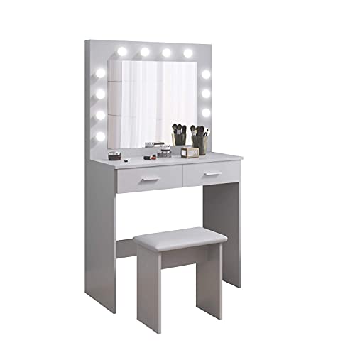 Mesa de Maquilhagem Jooli Hollywood com Espelho Led e Banco Jooli H - Conjuntos de móveis - espelho led, banco, maquilhagem
