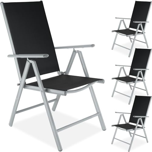 Conjunto de 4 Cadeiras de Jardim TECTAKE (Preto - Aço - 62.5x56x100 cm) TecTake - Móveis de exterior - aço, poliéster, 110 kg, preto, 62.5x56x100 cm