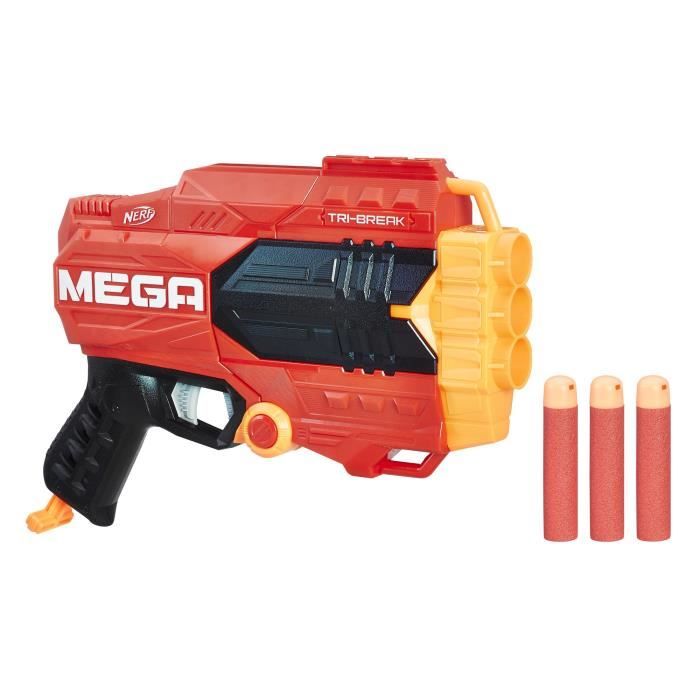 Lançador NERF Mega Tri-Break (Idade Mínima: 8 anos) Hasbro - Armas de brinquedo e acessórios - lançador, trí-break, dardos, velocidade, corrente