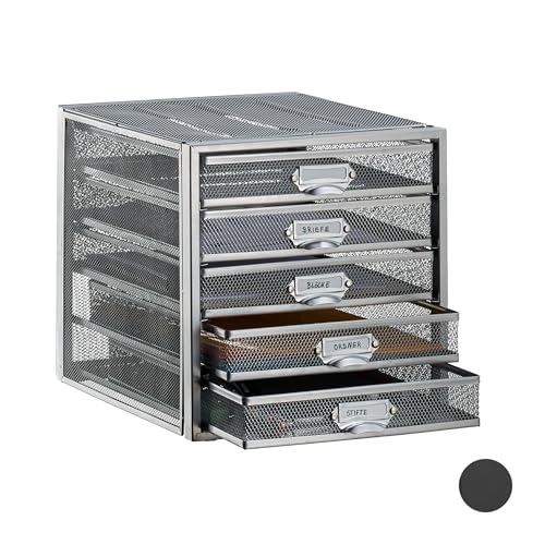 Organizador de Secretária Relaxdays 80014 | Prateado Relaxdays - Equipamento de escritório - 5 compartimentos, anti-deslizantes, design moderno