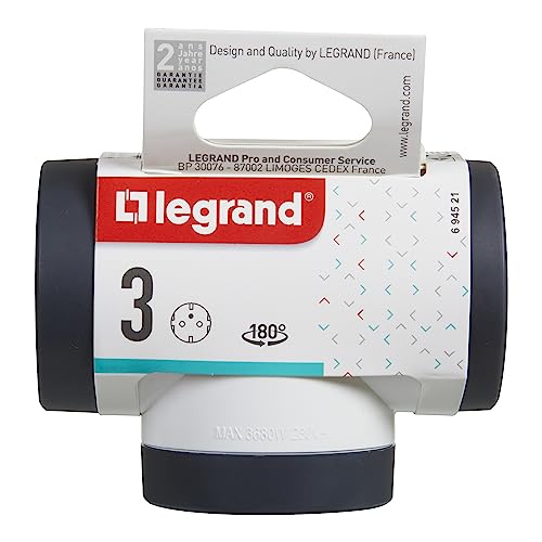 Adaptador Elétrico LEGRAND 694521 | Cinzento Legrand - Utensílios de Cozinha - 3 tomadas, 16A/230V, rotativo, universal