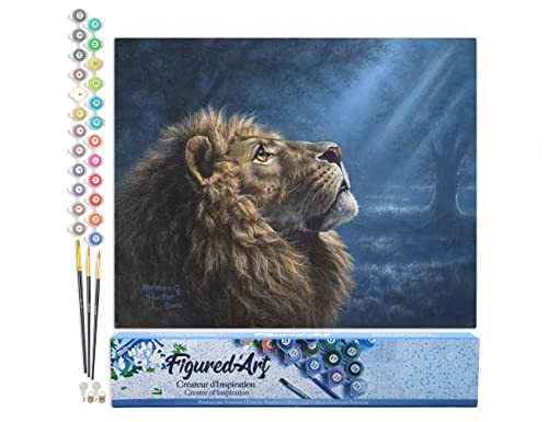 Painel de Arte FIGURED ART Numbered Painting Adulto Leão na Luz Tenue Figured'Art - Materiais de arte e artesanato - leão, luz tenra, papel secagem rápida, quadro 40x50cm