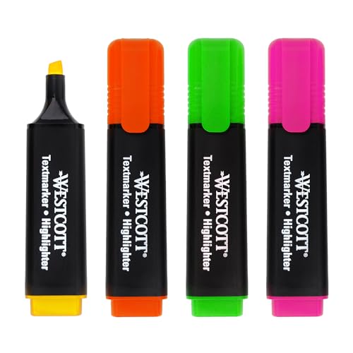 Marcador Fluorescente WESTCOTT E-744249 00 Acme United Europe GmbH - Marcadores e marcadores de texto - fluorescente, 4 cores, tinta para fotografia, ponta 2-5 mm