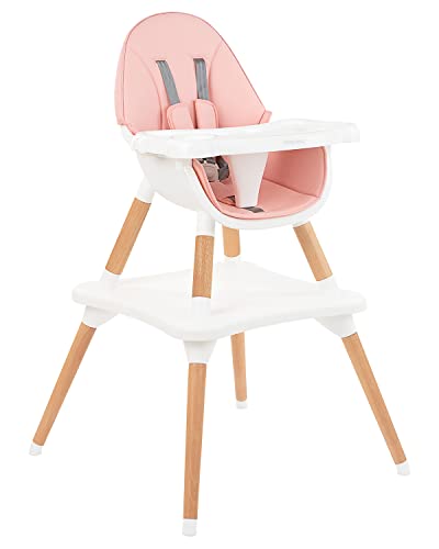 Cadeira de Refeição KIKKA BOO Multi (Rosa - Madeira) kikka boo - Móveis para bebês e crianças pequenas - cadeira alta, bandeja dupla, segurança 5 pontos, polipiel fácil de limpar