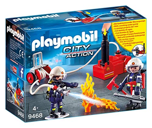 Playmobil City Action Bombeiros com Bomba de Água PLAYMOBIL - Conjuntos de brinquedos - bombeiros, helicóptero, camião, bomba d agua, incêndio