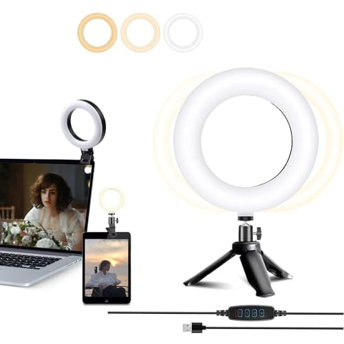Zoeley Ring Light Led Aro de Luz com Pinça e Tripé 3 Cores Modo 10 Brilhos Reguláveis Zoeley - Peças e acessórios para câmeras - led, pinça, tripé, modo regulável