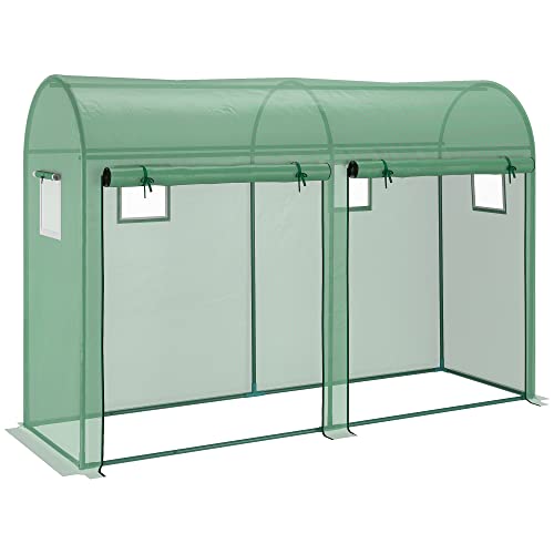 Fogão a Carvão Outsunny | 4 janelas + 2 portas | PE | aço | 300 x 100 x 200 cm - verde Outsunny - Estufas - fogão, carvão, outsunny, janelas, portas, aço