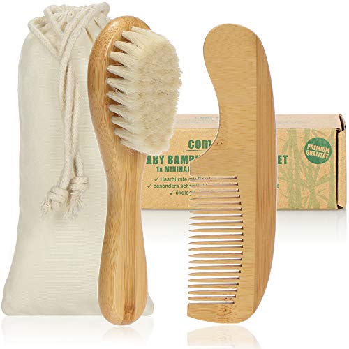 Escova e pente para bebés com-four® | Castanho, branco com-four - Banho e corpo - escova, pente, bebés, castanho, branco