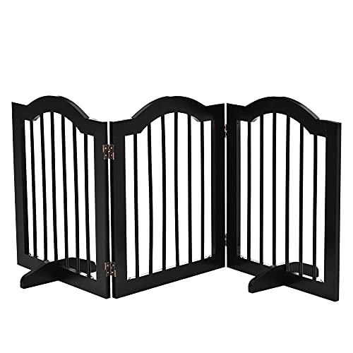 Barreira de segurança para cães PawHut | 154.5 x 29.5 x 61 cm - Preto SPANISH AOSOM - Portões para bebês e animais de estimação - 154.5 x 29.5 x 61 cm, 3 módulos, dobradiças metálicas, 2 pés de suporte