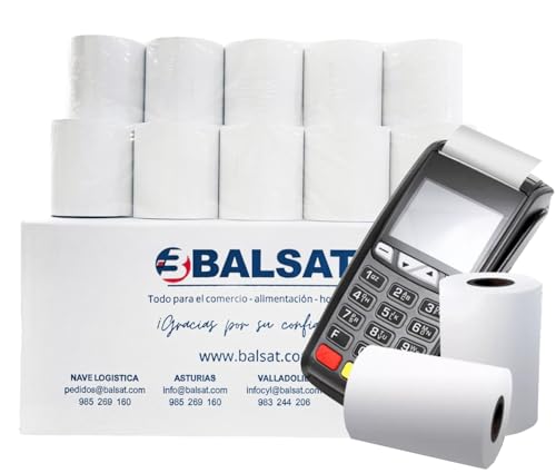 Balsat 100 Rollos de papel termico 57 x 40 mm BALSAT - Rolo de papel para recibos e máquinas de adição - branco, 100 rolos, térmico, epson