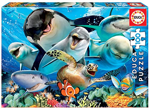 Puzzle EDUCA BORRAS Dolphin, Peixes, Orcas, Tubarões, Tartarugas, Baleias (Idade Mínima: 4 Anos - 100 Peças) EDUCA - Quebra-cabeças - dolphin, fish, whales, puzzle, cartão
