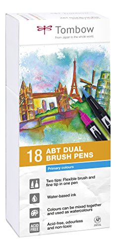 Conjunto de Marcadores TOMBOW ABT Dual Brush Pen 18 peças Tombow - Marcadores e marcadores de texto - 18 peças, à base de água, sem ácidos, sem odor