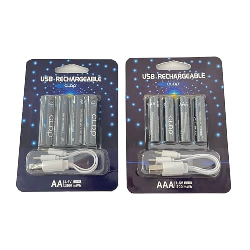 Pilhas Recarregáveis TIPO-C USB Pack 8 Pilas Recarregáveis Ni-Zn: 4 Pack AA 1,6V 1800Mwh + 4 Pack AAA 1.6V 500Mwh CLDP - Baterias de uso geral - usb, aa, AAA, 1800mah, 500mah