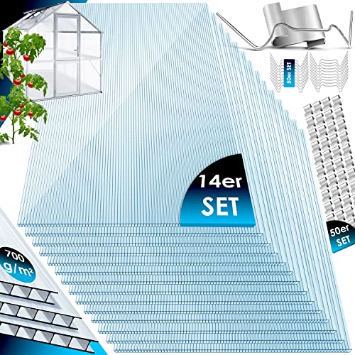 Kesseler 14 x placas de policarbonato alveolar de 4 mm 10,25 m² Placas de dupla parede 121x60,5 cm KESSER - Estufas - placas, policarbonato, alveolar, 4mm, 10,25m²