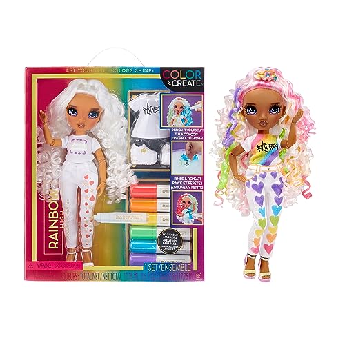 Boneca RAINBOW HIGH Colour & Create Fashion Doll (Idade Mínima Recomendada: 3 anos) RAINBOW HIGH - Bonecas - cabelo longo, conjuntos, corpete, calças, sapatos, colar, marcadores