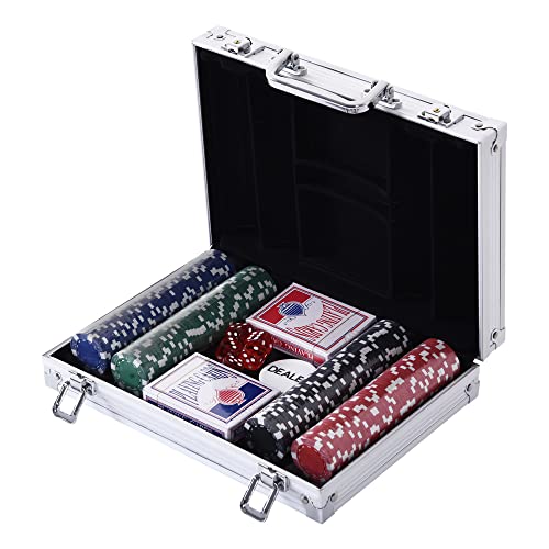 Mala de Poker HOMCOM com 200 Fichas e 2 Baralhos de Cartas HOMCOM - Jogos - 200 fichas, 2 baralhos, alumínio, dados