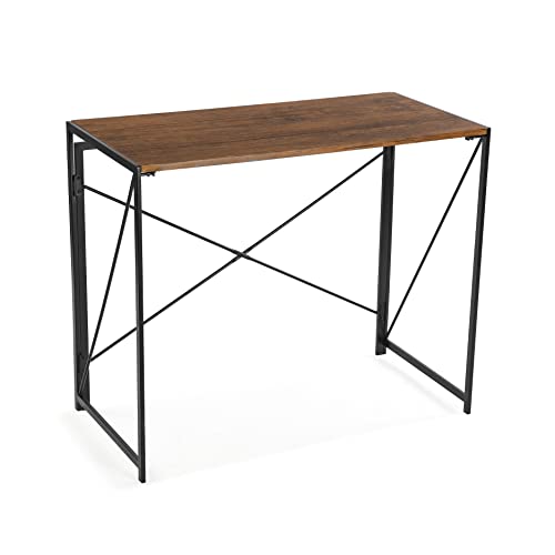 Secretária VERSA Jack Castanho (MDF e Metal - 74x45x90cm) VERSA - Mesas - MDF, metal, dobrável, escuro, madeira
