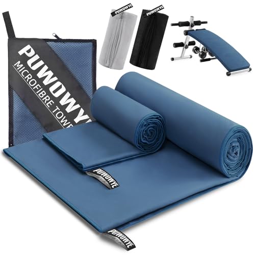 Conjunto de 2 Toalhas Microfibra PUWOWYE - Azul PUWOWYE - Toalhas de banho e panos de limpeza - microfibra, conjunto, azul
