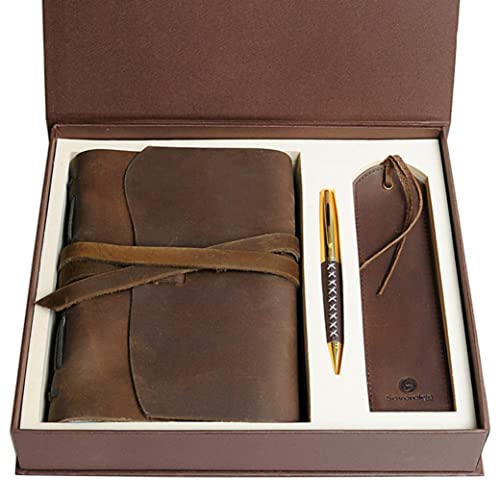 Caderno de Viagem em Couro com Marcador e Caixa de Presente Sovereign-Gear - Cadernos e bloco de notas - couro, marcador, caixa de presente