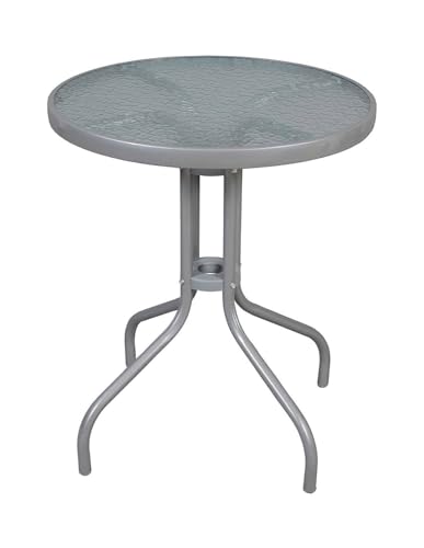 Mesa de Vidro com Base Metálica 60X70Cm Cinza JARDIN202 - Mesas de exterior - vidro, base metálica, 60x70cm, cinzento