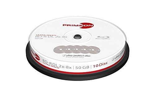 Disco Primeon BD-R DL 50GB/2-8x Cakebox (10 discs) Primeon - Mídias vazias - 50 GB, branco, resistente a riscos, 2-8x